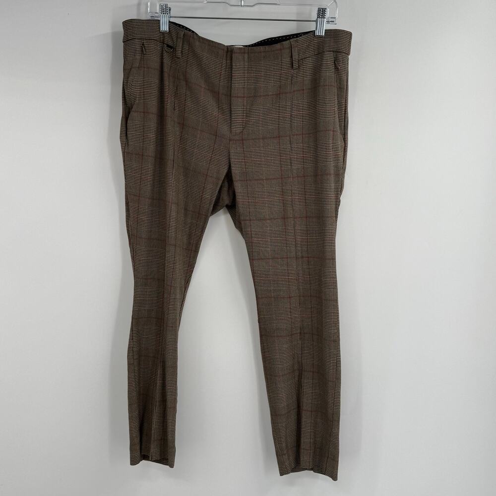 The Essential Slim by Anthropologie Plaid Cropped Trouser Pants Womens 14 Tan